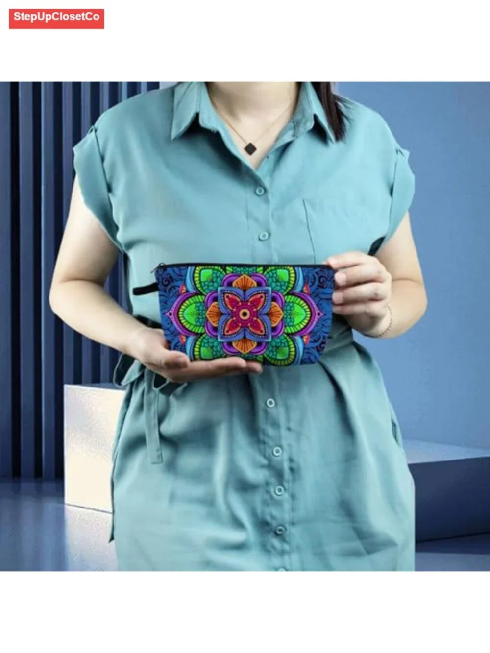 Mandala Flowers Padded Cosmetic Bag Zipper Pouch Travel Makeup Organizer
